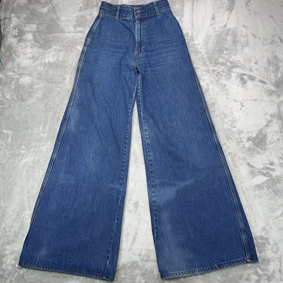 Vintage LEVI'S Cinch Back Jeans Womens 9 Blue Wide Leg Bell Bottom 70s High Rise - Picture 6 of 16